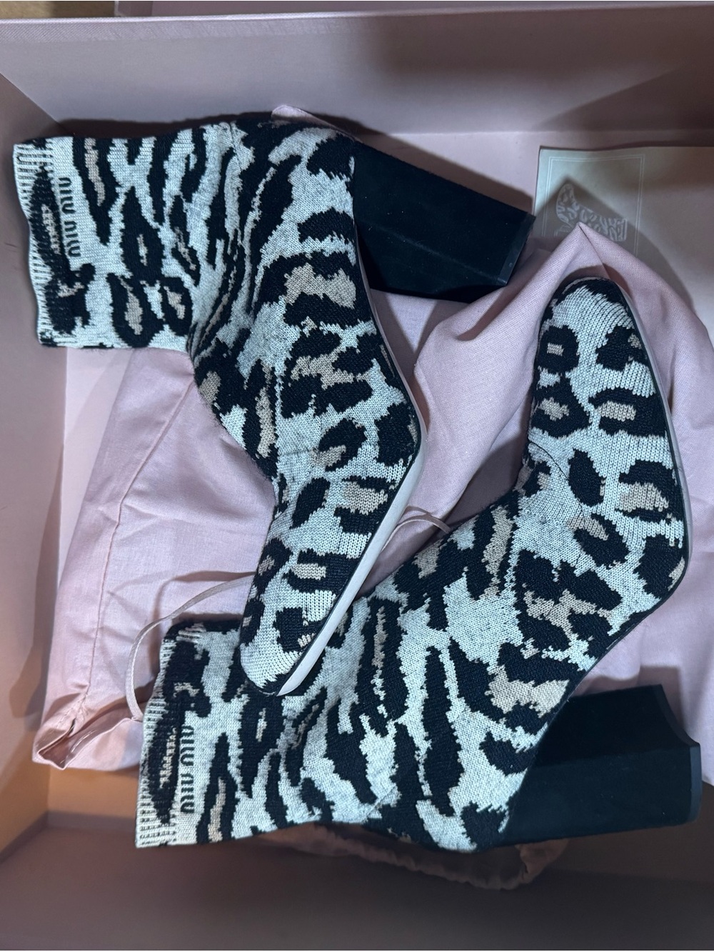 Miu Miu Black and White Zebra Knit Sock Boots
